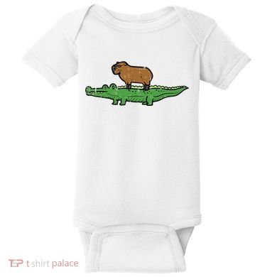 Capybara On Crocodile Capy Alligator Rodent Baby Bodysuit