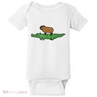Capybara On Crocodile Capy Alligator Rodent Baby Bodysuit thumb 0