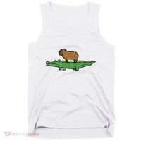 Capybara On Crocodile Capy Alligator Rodent Tank Top thumb 0