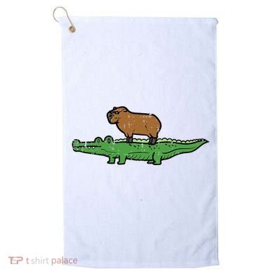 Capybara On Crocodile Capy Alligator Rodent Golf Towel