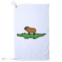 Capybara On Crocodile Capy Alligator Rodent Golf Towel thumb 0