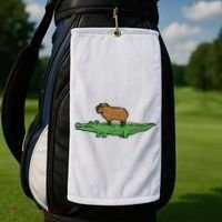 Capybara On Crocodile Capy Alligator Rodent Golf Towel thumb 2