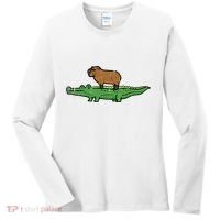 Capybara On Crocodile Capy Alligator Rodent Women's Long Sleeve Shirt thumb 0
