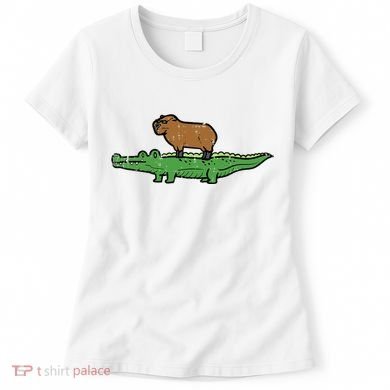 Capybara On Crocodile Capy Alligator Rodent Women's T-Shirt