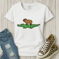 Capybara On Crocodile Capy Alligator Rodent Women's T-Shirt thumb 3