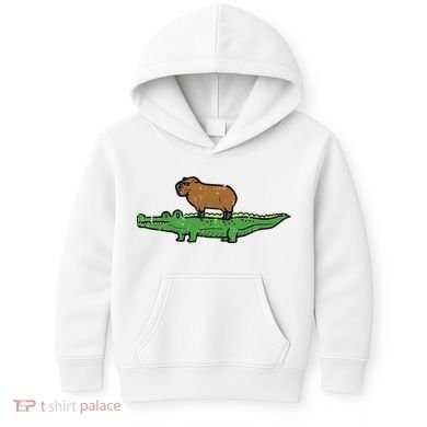 Capybara On Crocodile Capy Alligator Rodent Kids Hoodie