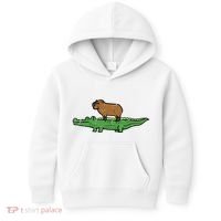 Capybara On Crocodile Capy Alligator Rodent Kids Hoodie thumb 0
