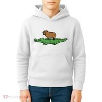 Capybara On Crocodile Capy Alligator Rodent Kids Hoodie thumb 4