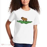 Capybara On Crocodile Capy Alligator Rodent Kids T-Shirt thumb 2