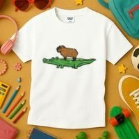 Capybara On Crocodile Capy Alligator Rodent Kids T-Shirt thumb 3