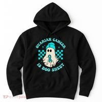Cute Ovarian Cancer Is Boo Sheet Halloween Ghost Teal Ribbon Hoodie thumb 0