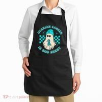 Cute Ovarian Cancer Is Boo Sheet Halloween Ghost Teal Ribbon Apron thumb 2