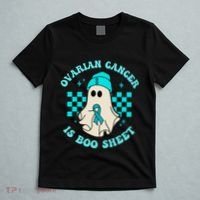 Cute Ovarian Cancer Is Boo Sheet Halloween Ghost Teal Ribbon T-Shirt thumb 5