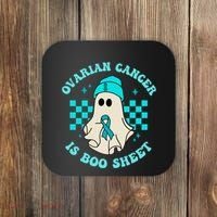 Cute Ovarian Cancer Is Boo Sheet Halloween Ghost Teal Ribbon Coaster thumb 0