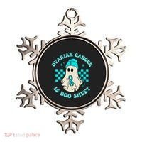 Cute Ovarian Cancer Is Boo Sheet Halloween Ghost Teal Ribbon Ornament thumb 0