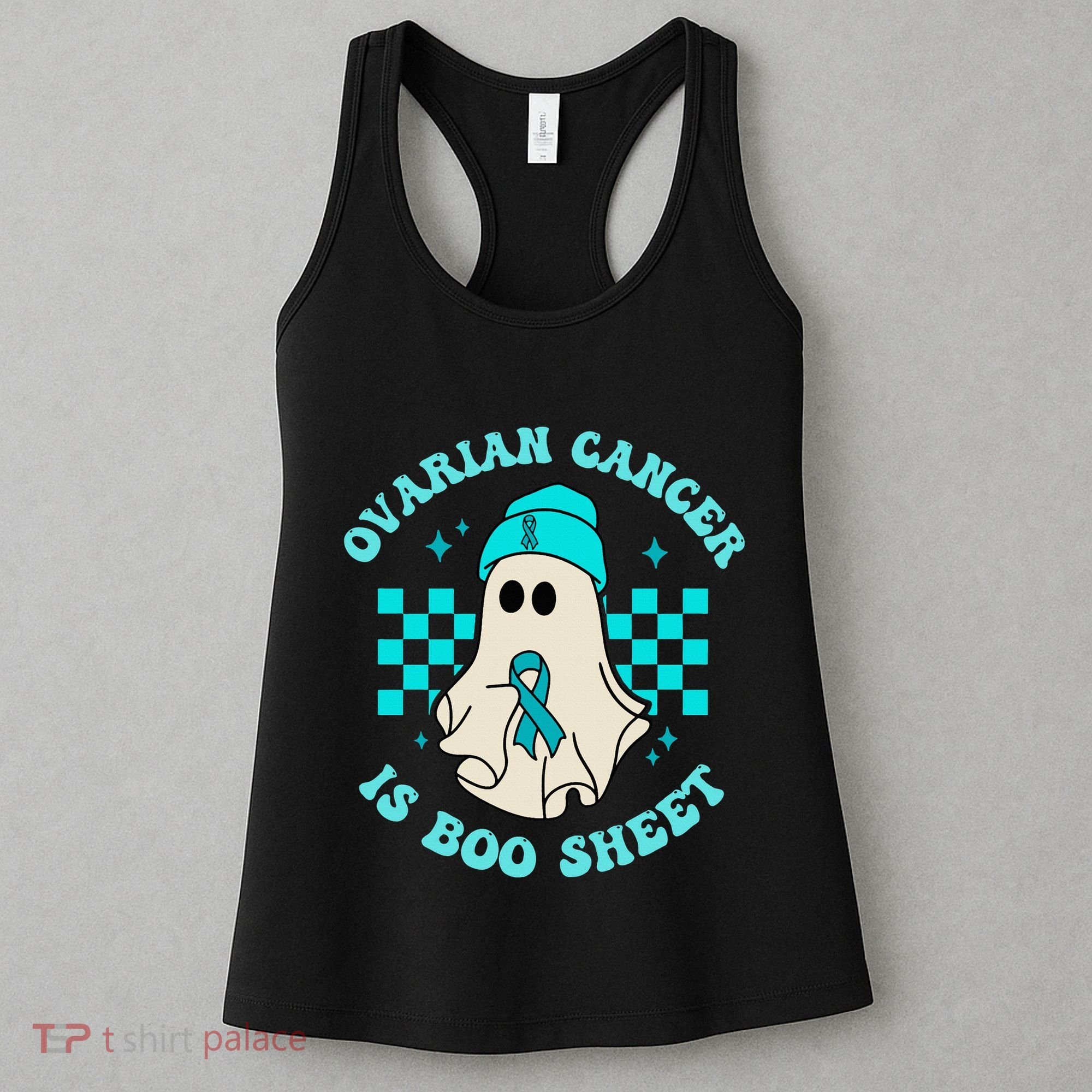 Cute Ovarian Cancer Is Boo Sheet Halloween Ghost Teal Ribbon Women's Tank Top