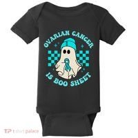 Cute Ovarian Cancer Is Boo Sheet Halloween Ghost Teal Ribbon Baby Bodysuit thumb 0