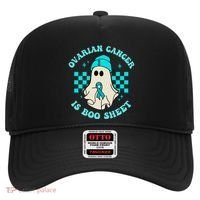 Cute Ovarian Cancer Is Boo Sheet Halloween Ghost Teal Ribbon Hat thumb 0
