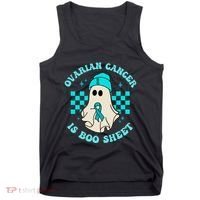 Cute Ovarian Cancer Is Boo Sheet Halloween Ghost Teal Ribbon Tank Top thumb 0