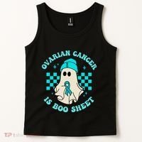 Cute Ovarian Cancer Is Boo Sheet Halloween Ghost Teal Ribbon Tank Top thumb 2