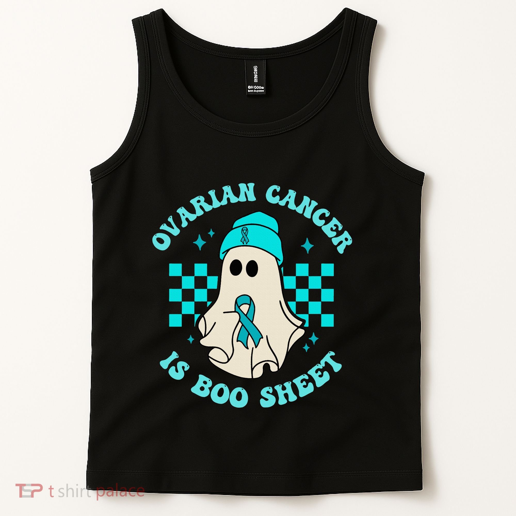 Cute Ovarian Cancer Is Boo Sheet Halloween Ghost Teal Ribbon Tank Top
