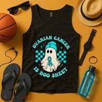 Cute Ovarian Cancer Is Boo Sheet Halloween Ghost Teal Ribbon Tank Top thumb 4