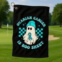 Cute Ovarian Cancer Is Boo Sheet Halloween Ghost Teal Ribbon Golf Towel thumb 1