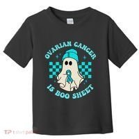 Cute Ovarian Cancer Is Boo Sheet Halloween Ghost Teal Ribbon Toddler T-Shirt thumb 0