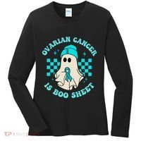 Cute Ovarian Cancer Is Boo Sheet Halloween Ghost Teal Ribbon Women's Long Sleeve Shirt thumb 0