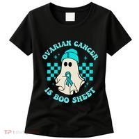Cute Ovarian Cancer Is Boo Sheet Halloween Ghost Teal Ribbon Women's T-Shirt thumb 0