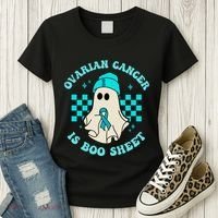 Cute Ovarian Cancer Is Boo Sheet Halloween Ghost Teal Ribbon Women's T-Shirt thumb 3
