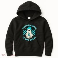 Cute Ovarian Cancer Is Boo Sheet Halloween Ghost Teal Ribbon Kids Hoodie thumb 0