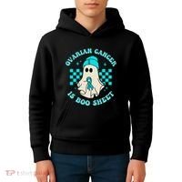 Cute Ovarian Cancer Is Boo Sheet Halloween Ghost Teal Ribbon Kids Hoodie thumb 4