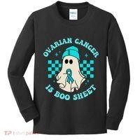 Cute Ovarian Cancer Is Boo Sheet Halloween Ghost Teal Ribbon Kids Long Sleeve Shirt thumb 0