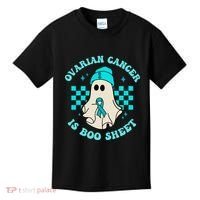 Cute Ovarian Cancer Is Boo Sheet Halloween Ghost Teal Ribbon Kids T-Shirt thumb 0