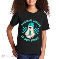 Cute Ovarian Cancer Is Boo Sheet Halloween Ghost Teal Ribbon Kids T-Shirt thumb 2