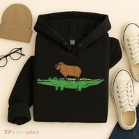 Capybara On Crocodile Capy Alligator Rodent Women Hoodie thumb 4