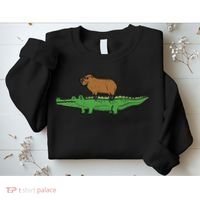 Capybara On Crocodile Capy Alligator Rodent Women Sweatshirt thumb 2
