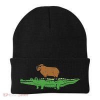 Capybara On Crocodile Capy Alligator Rodent Women Beanie thumb 0