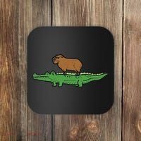 Capybara On Crocodile Capy Alligator Rodent Women Coaster thumb 0
