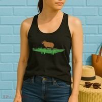 Capybara On Crocodile Capy Alligator Rodent Women Women's Tank Top thumb 2