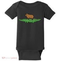 Capybara On Crocodile Capy Alligator Rodent Women Baby Bodysuit thumb 0
