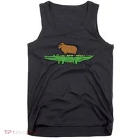 Capybara On Crocodile Capy Alligator Rodent Women Tank Top thumb 0