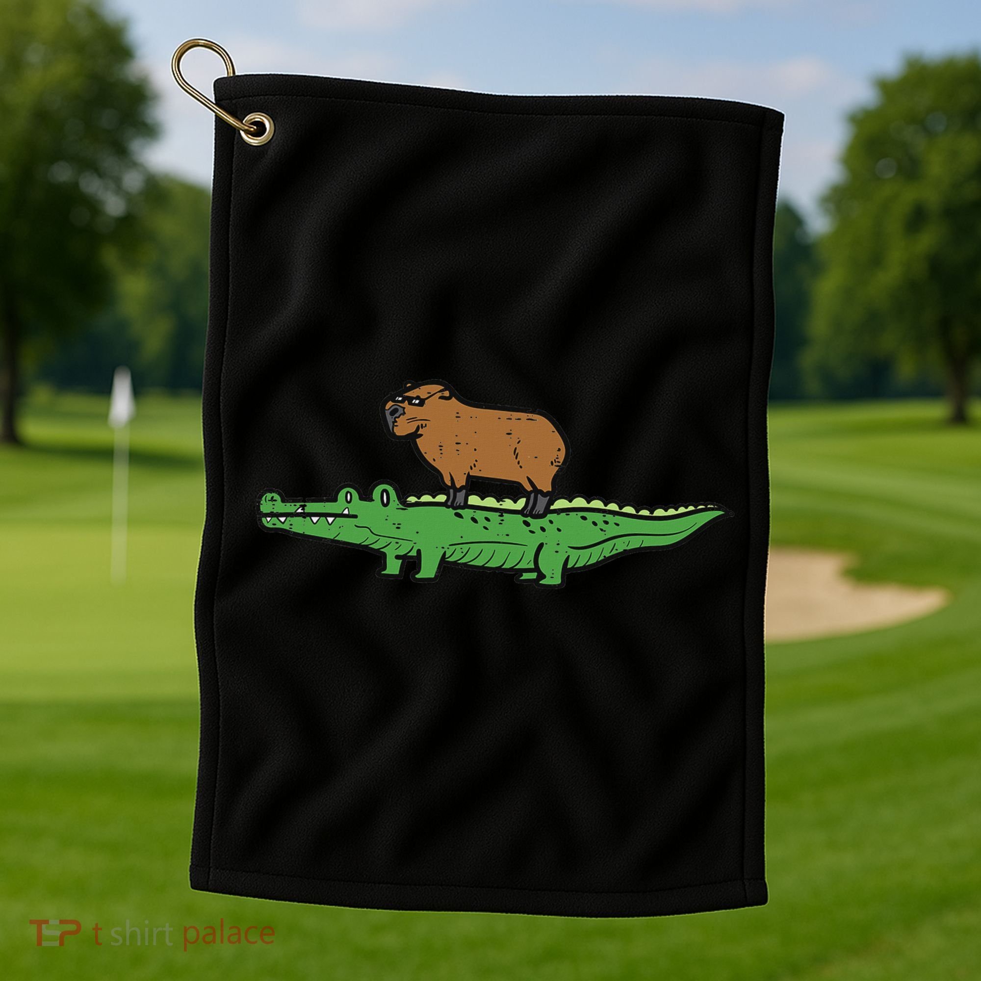 Capybara On Crocodile Capy Alligator Rodent Women Golf Towel