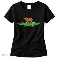 Capybara On Crocodile Capy Alligator Rodent Women Women's T-Shirt thumb 0
