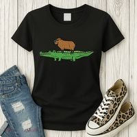Capybara On Crocodile Capy Alligator Rodent Women Women's T-Shirt thumb 3