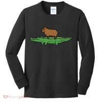 Capybara On Crocodile Capy Alligator Rodent Women Kids Long Sleeve Shirt thumb 0