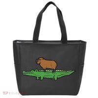 Capybara On Crocodile Capy Alligator Rodent Women Tote Bag thumb 0