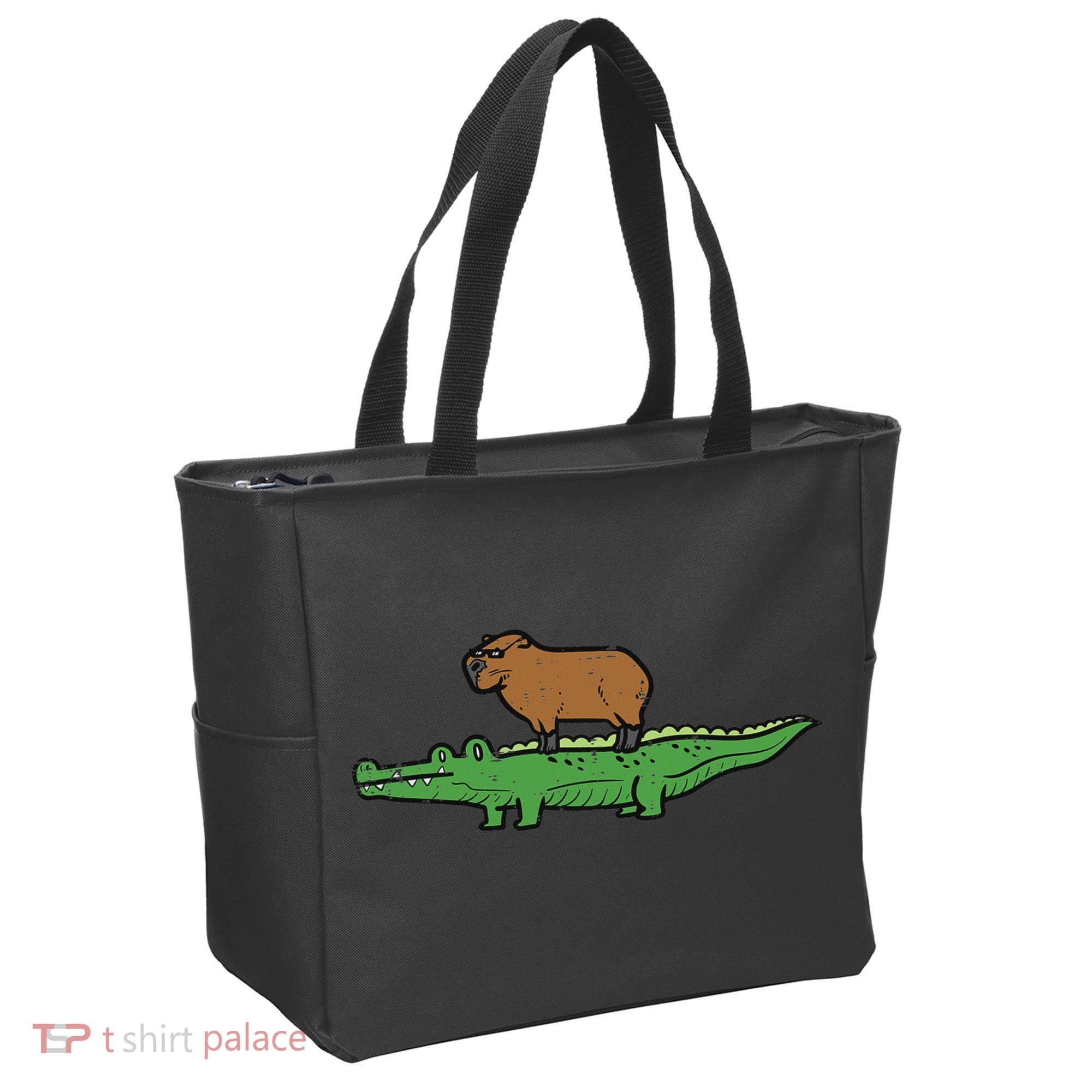Capybara On Crocodile Capy Alligator Rodent Women Tote Bag