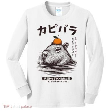 Capybara Onsen Capybara With Orange Capybara Lovers Kids Long Sleeve Shirt
